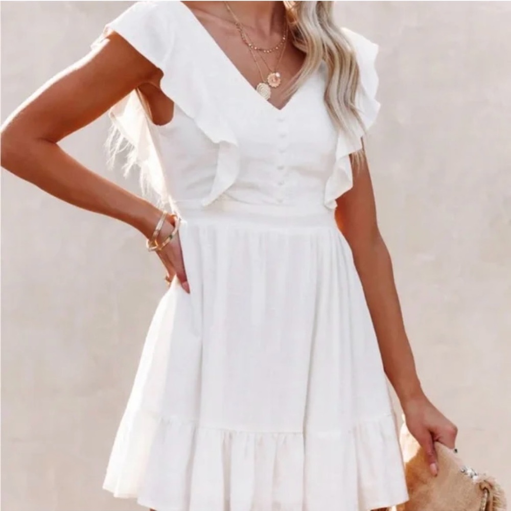Elegant Off White Ruffle Dress